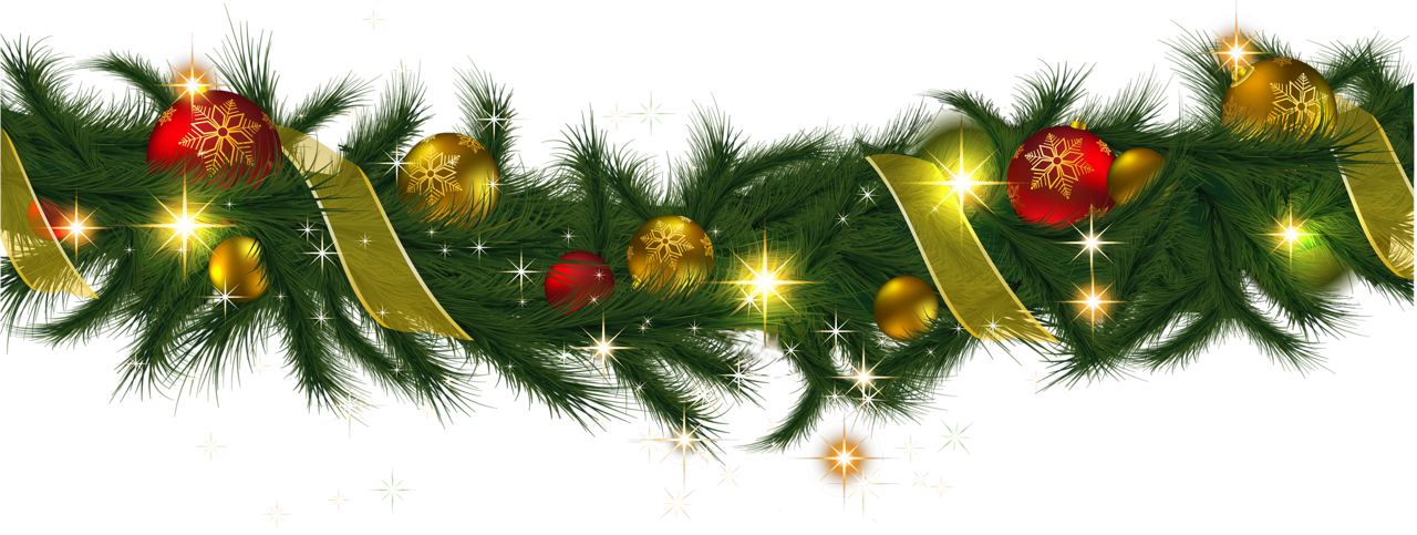 Transparent christmas pine garland with lights clipart